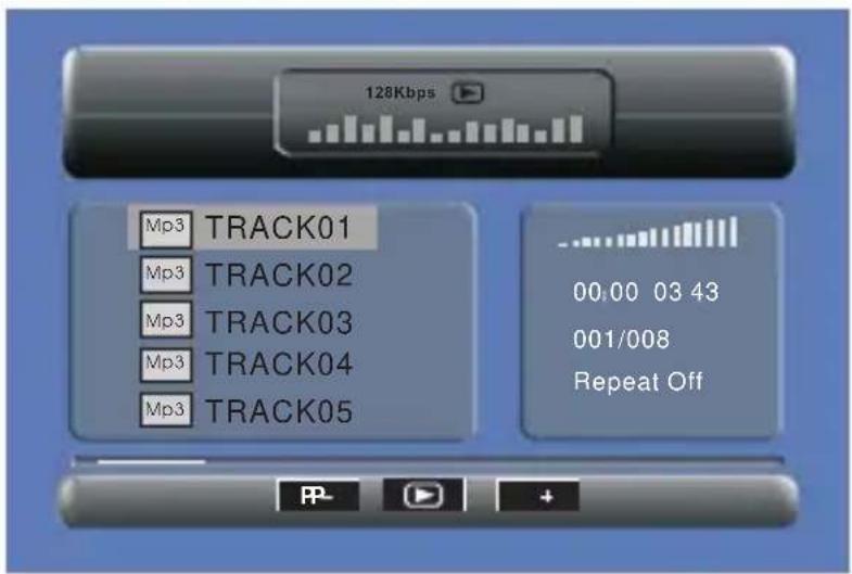 128Kbps Mp3 TRACK01 Mp3 TRACK02 Mp3 TRACK03 Mp3 TRACK04 Mp3 TRACK05 00:00 03 43 001/008 Repeat Off