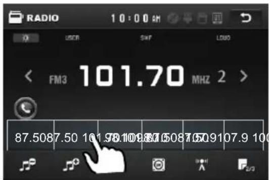 RADIO 10:00 AM USER SMF LOAD FM3 101.70 MHz 2 > 87.508 7.50 101.98 109.88 1508 1509 107.9 100
