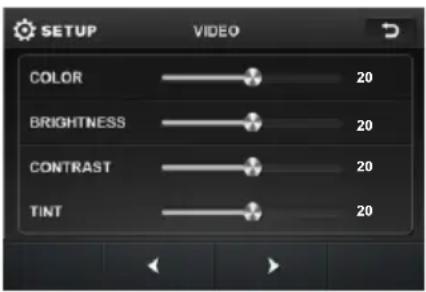 SETUP VIDEO COLOR —— 🎨 20 BRIGHTNESS —— 🎨 20 CONTRAST —— 🎨 20 TINT —— 🎨 20
