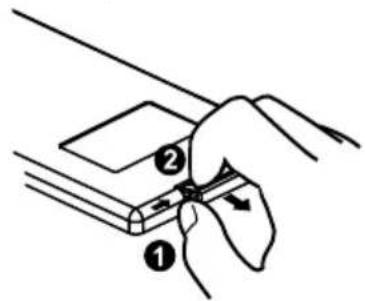 Diagram showing a hand holding a tool with labeled parts, including numbered annotations ① and ②.