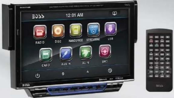 BOSS 12:01 AM RADIO DISC HANDSFREE STREAMING USB CARD AUX IN AV IN SWD