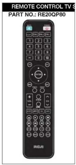 REMOTE CONTROL TV S PART NO.: RE20QP80 RAJI