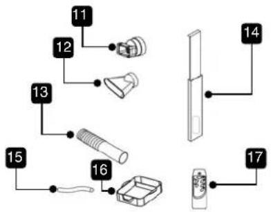 Diagram showing numbered components of a device with labeled parts including speakers, speakers, and a refrigerator.