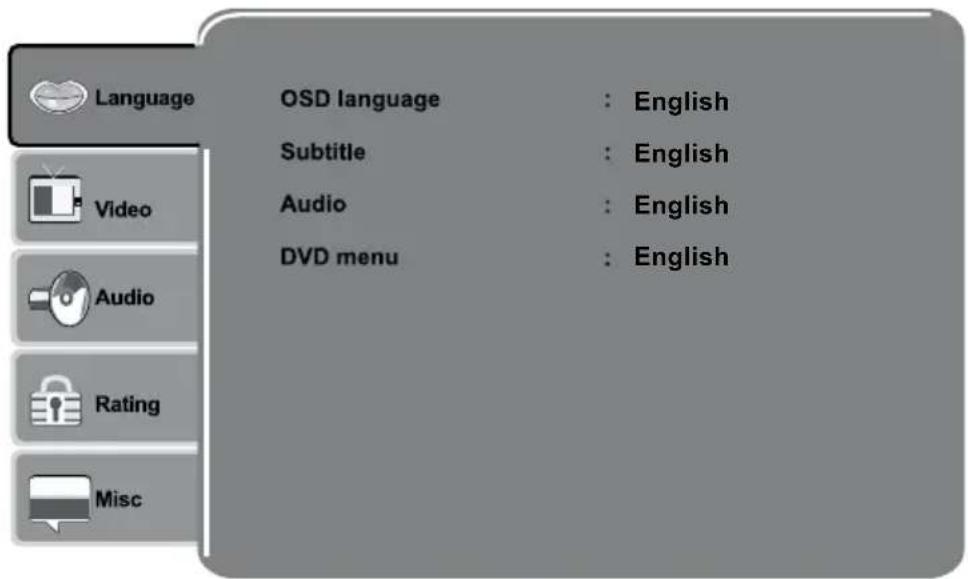 Language OSD language : English Subtitle : English Audio : English DVD menu : English Video Audio Rating Misc