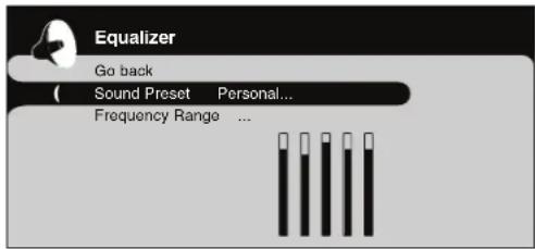 Equalizer Go back Sound Preset Personal... Frequency Range ...
