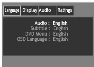 Language Display Audio Ratings Audio : English Subtitle : English DVD Menu : English OSD Language : English