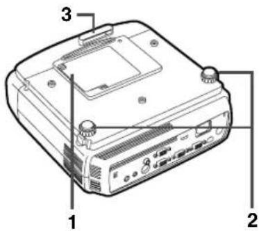 Diagram of a computer monitor with labeled parts including ports, buttons, and ventilation slots