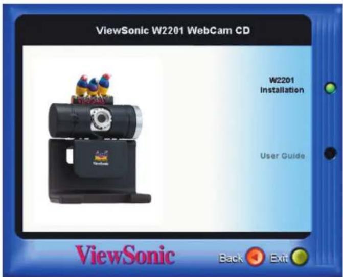 ViewSonic W2201 Webcam CD W2201 Installation User Guide ViewSonic Back Exit
