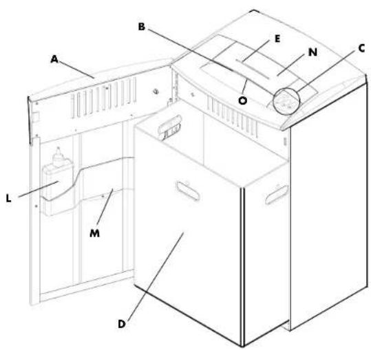 Technical diagram of a refrigerator with labeled parts including door, seat, and front panel