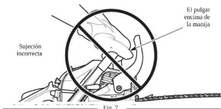 El pulgar encima de la manija Sujeción incorrecta Fig. 7