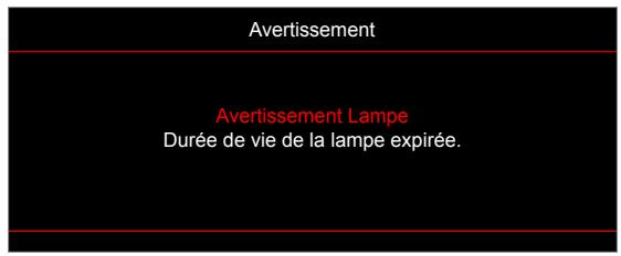 Avertissement Avertissement Lampe Durée de vie de la lampe expirée.
