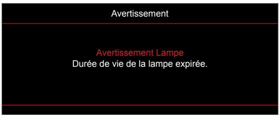 Avertissement Avertissement Lampe Durée de vie de la lampe expirée.