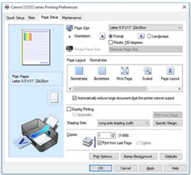 CANON Pixma TS6020 - Page Setup tab Description - 1