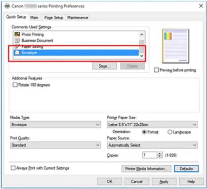 CANON Pixma TS6020 - Setting Up Envelope Printing - 1