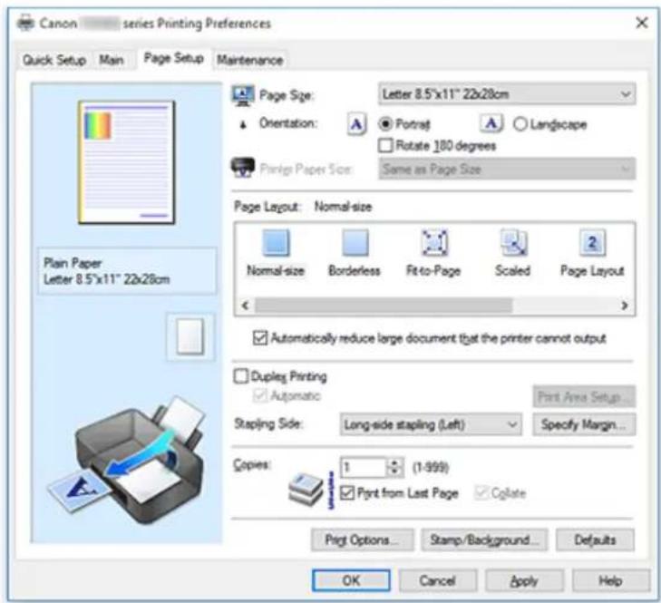 CANON Pixma TS6020 - Setting a Page Size and Orientation - 1