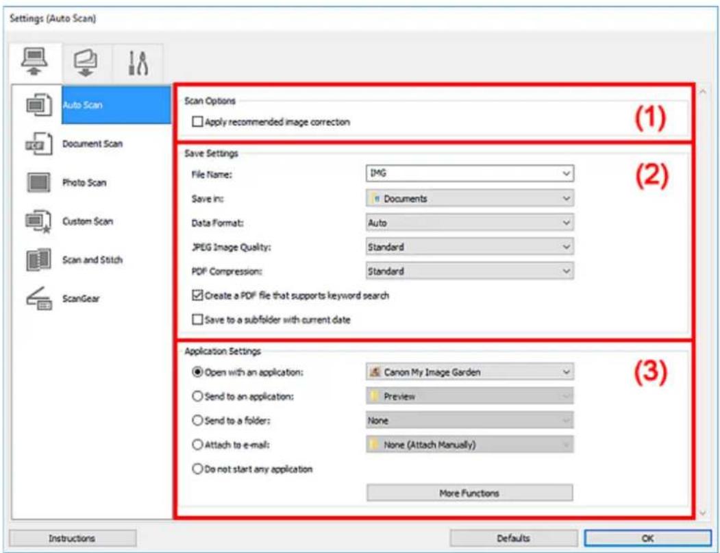 CANON Pixma TS6020 - Settings (Auto Scan) Dialog Box - 2