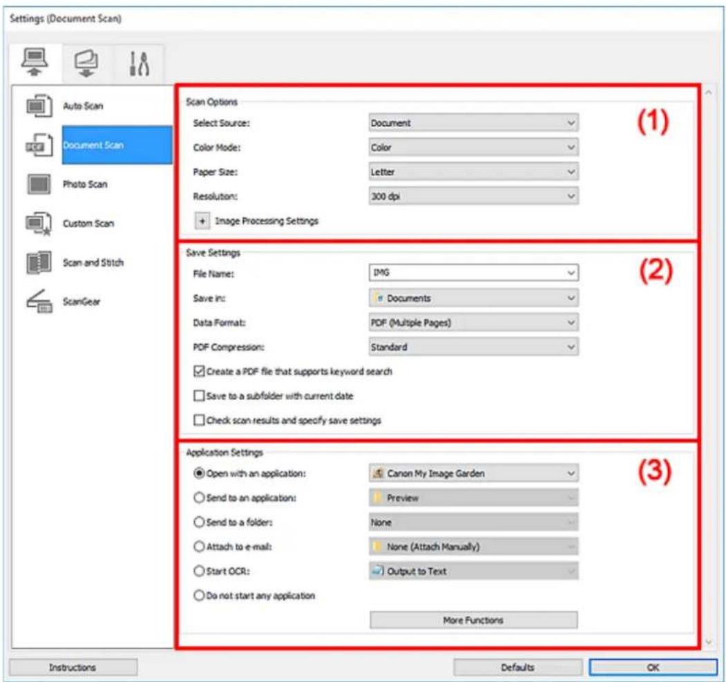 CANON Pixma TS6020 - Settings (Document Scan) Dialog Box - 2