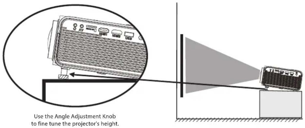 Use the Angle Adjustment Knob to fine tune the projector's height.