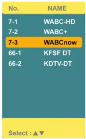 No. NAME 7-1 WABC-HD 7-2 WABC+ 7-3 WABCnow 66-1 KFSF DT 66-2 KDTV-DT Select : ▲▼