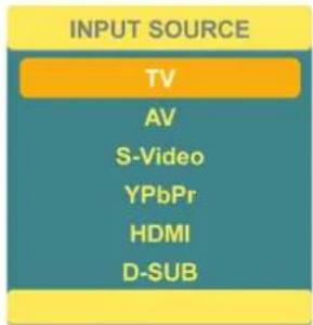 INPUT SOURCE TV AV S-Video YPbPr HDMI D-SUB