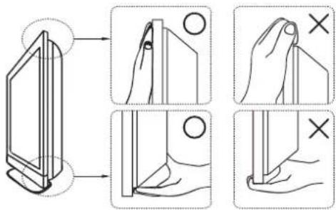 Diagram illustrating hand positioning and marking process with magnified views and check marks