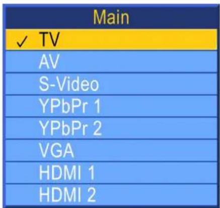 Main ✓ TV AV S-Video YPbPr 1 YPbPr 2 VGA HDMI 1 HDMI 2