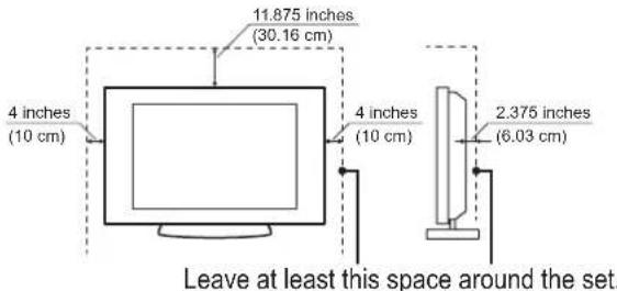11.875 inches (30.16 cm) 4 inches (10 cm) 4 inches (10 cm) 2.375 inches (6.03 cm) Leave at least this space around the set.