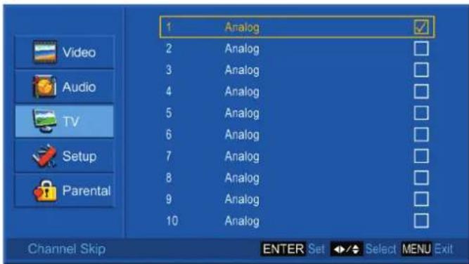 1 Analog 2 Analog 3 Analog 4 Analog 5 Analog 6 Analog 7 Analog 8 Analog 9 Analog 10 Analog Channel Skip ENTER Set Select MENU Exit