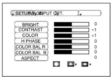 SETURMAGINPUT OPT. BRIGHT CONTRAST COLOR H PHASE COLOR BAL R COLOR BAL B ASPECT