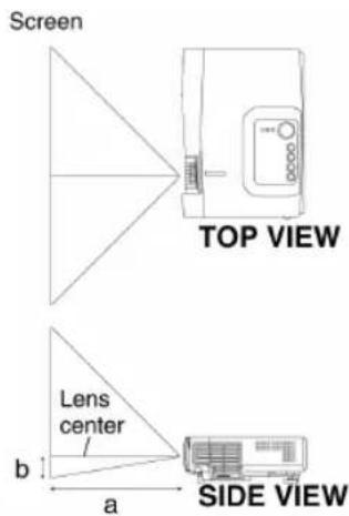 Screen TOP VIEW Lens center b a SIDE VIEW