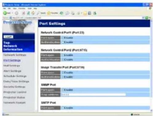 Preference Setup Port Settings Network Control Port1 (Port1:23) Portways Enable Audio/Buzzles Enable Network Control Port2 (Port3:715) Portways Enable Audio/Allocation Enable Weight Transfer Port (Port3:716) Portways Enable Audio/Buzzles Enable SNWP Port Portways Enable Trap address Enable SNTP Port Port types Enable