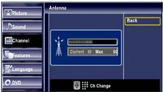 Picture Sound Channel Features Language DVD Antenna Back Current 50 Max 50 Ch Change