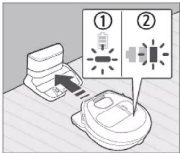 Diagram showing a device with two labeled components (① and ②) and directional arrows indicating movement or interaction.