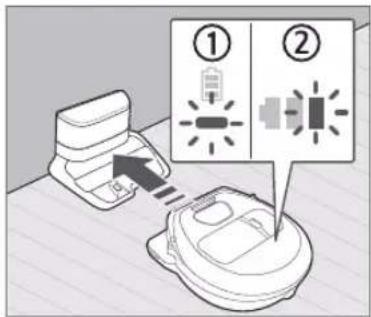 Diagram showing a device with two labeled components (① and ②) and an arrow pointing to a device, likely illustrating a process or assembly.