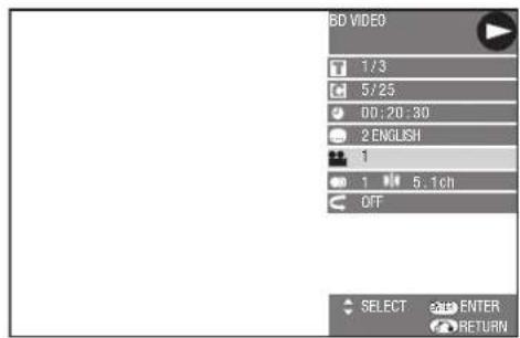 BD VIDEO 1/3 5/25 00:20:30 2 ENGLISH 1 1 5.1ch OFF SELECT ENTER RETURN
