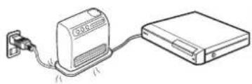Line drawing of a device connected to a rectangular box (no text or symbols)