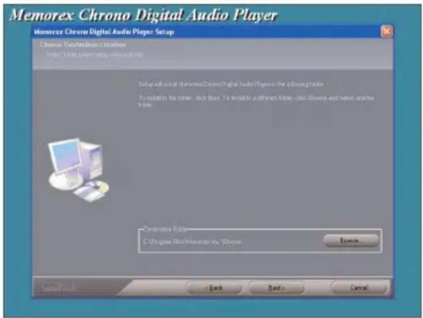 Memorex Chrono Digital Audio Player Setup Change Destination Settings Show the following setup to install this setup: Setup will install Memorex Chrono Digital Audio Player in the following folder. To install this folder, click Next. To install in a different folder, click cinema and select an online folder. Decrease Folder C:\Program Files\Memorex HDV\Chrome Browse Enter Back Next > Cancel