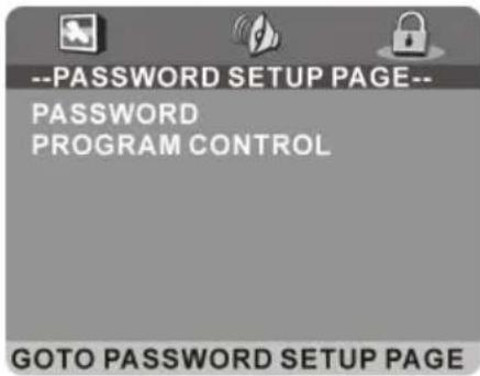 --PASSWORD SETUP PAGE-- PASSWORD PROGRAM CONTROL GOTO PASSWORD SETUP PAGE