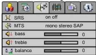 SRS on off MTS mono stereo SAP bass 0 treble 0 balance 0