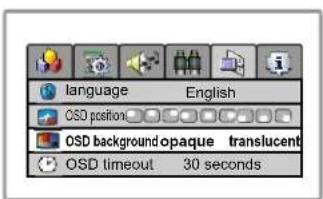 language English OSD position OSD background opaque translucent OSD timeout 30 seconds