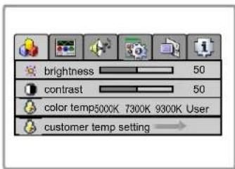 brightness 50 contrast 50 color temp5000K 7300K 9300K User customer temp setting →