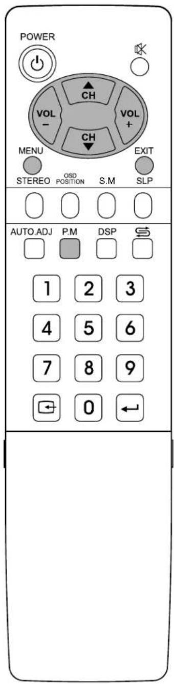 POWER VOL - CH VOL + CH MENU STEERO OSD POSITION S.M EXIT SLP AUTO.ADJ P.M DSP 1 2 3 4 5 6 7 8 9 0 ←