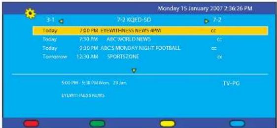 Monday 15 January 2007 2:36:26 PM 3-1 7-2 KQED-5D Today 7:30 PM EYEWITHNESS NEWS 4PM cc Today 7:30 PM ABC WORLD NEWS cc Today 9:30 PM ABC'S MONDAY NIGHT FOOTBALL cc Tomorrow 12:30 AM SPORTSZONE cc 5:00 PM - 5:30 PM Mon. 20 Jan. EYEWITHNESS NEWS TV-PG