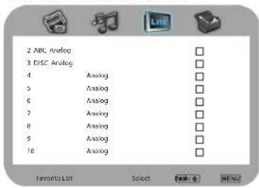 2 ABC Analog 3 DISC Analog 4 Analog 5 Analog 6 Analog 7 Analog 8 Analog 9 Analog 10 Analog Favorites List Select Task > MENU