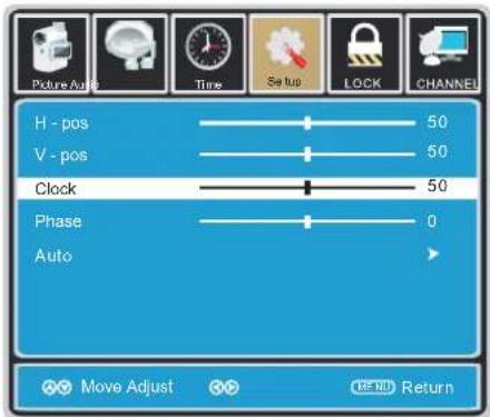 H - pos V - pos Clock Phase Auto 50 50 50 0 Move Adjust Return