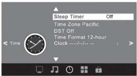 Sleep Timer Off Time Zone Pacific DST Off Time Format 12-hour Clock ----/----/----