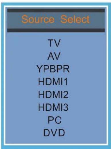 Source Select TV AV YPBPR HDMI1 HDMI2 HDMI3 PC DVD