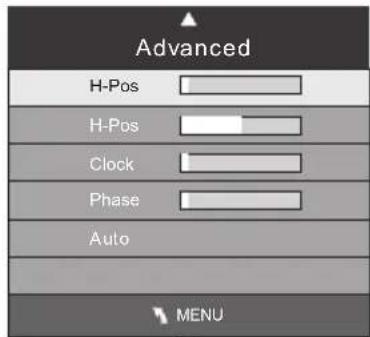 Advanced H-Pos H-Pos Clock Phase Auto MENU