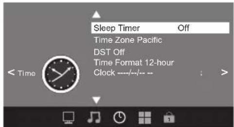 Sleep Timer Off Time Zone Pacific DST Off Time Format 12-hour Clock ----/----