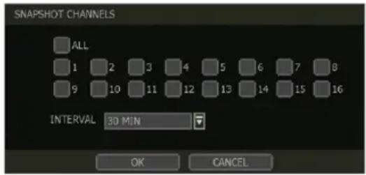 SNAPSHOT CHANNELS ALL 1 2 3 4 5 6 7 8 9 10 11 12 13 14 15 16 INTERVAL 30 MIN OK CANCEL